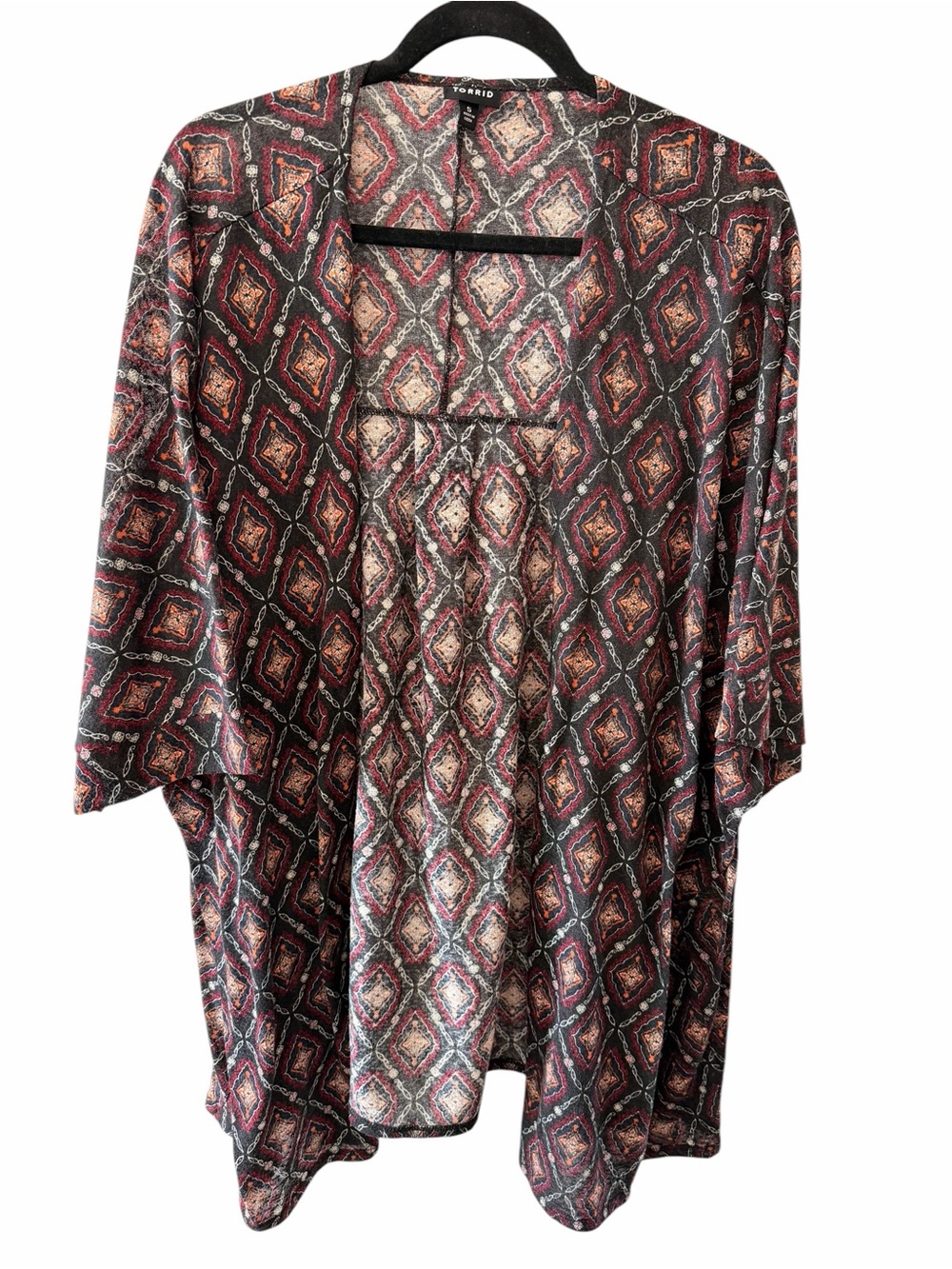 torrid Open-Front Kimono Cardigan in Burgundy Diamond Print size 5